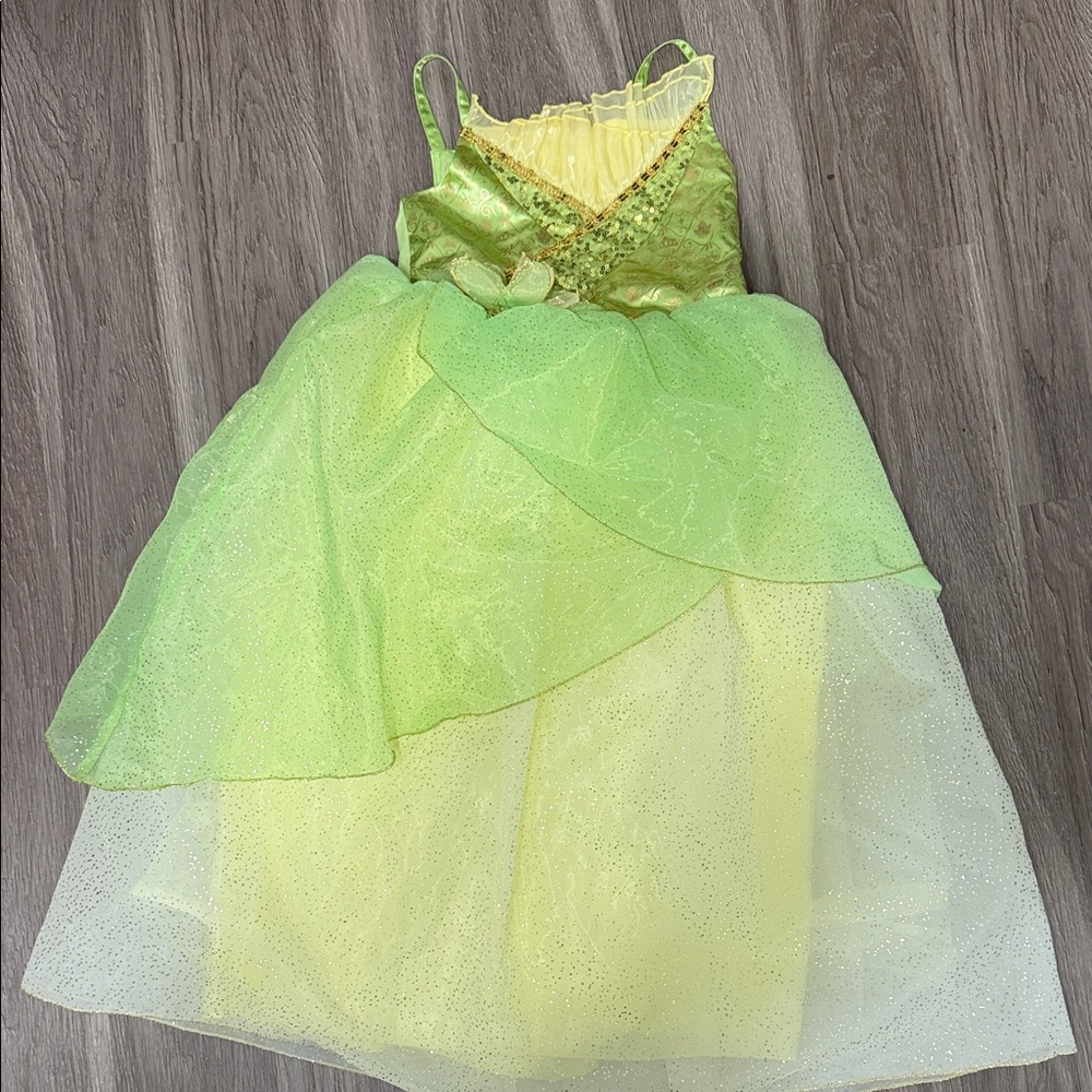 Disney princess tiana Sparkling Green and Yellow Kids Costume Dress